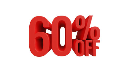 3D 60 percent off discount number. Promotion, sale tag, big sale. 60 percent off special offer. 60% off. 3d illustration