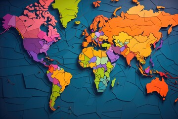 Map of the world on blue background. Vector illustration, Colored world map featuring political...