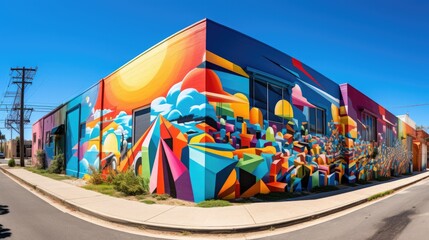 A colorful mural on the side of a building. Generative AI. - obrazy, fototapety, plakaty