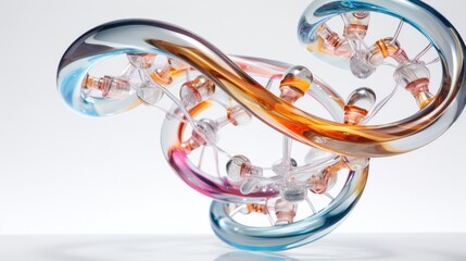 A colorful glass sculpture on a white surface. Generative AI.