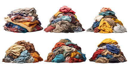 Collection of PNG. Pile of dirty laundry isolated on a transparent background.