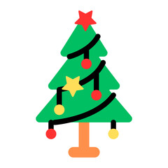 Christmas Tree Flat Icon Design Vector