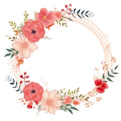 Empty wedding floral circle design element flat style on white background with AI