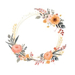 Empty wedding floral circle design element flat style on white background with AI