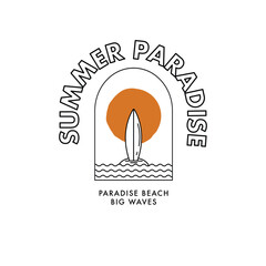 Vector illustration style vintage surfing theme badge design. For t-shirt prints, posters, stickers and other uses.