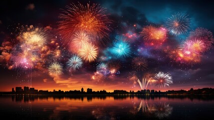 Fototapeta na wymiar Colorful Firework Night Sky , Background HD, Illustrations