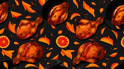 grilled chicken seamless pattern background.
