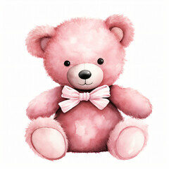 Watercolor pink teddy bear Clipart isolated on white background