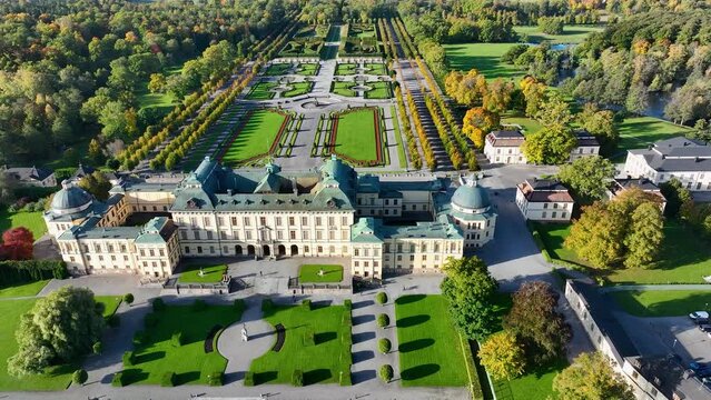 Stockholm : Aerial drone view of capital of Sweden, popular tourist attraction, Drottningholm Castle (Drottningholms Slott), Residence of the Swedish King - Europe landscape panorama from above