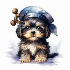 Watercolor pirate puppy