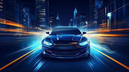 High speed motion car night city drive abstract background