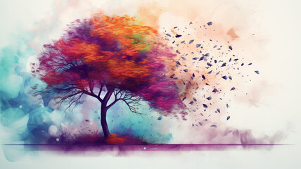 Beautiful abstract colorful tree and landscape tree in watercolo