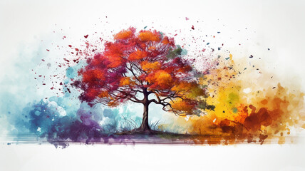 Obraz na płótnie Canvas Abstract colorful tree and landscape tree in watercolor
