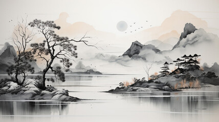 Abstract line ink decoration painting