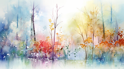 Abstract paintings watercolor landscape of beautiful ecology