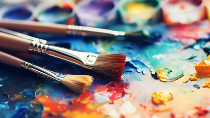 Fototapeta premium Amazing of watercolor paints and paintbrush for painting