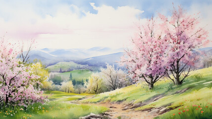Spring spring landscape watercolor