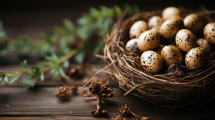 Fototapeta na wymiar Easter Eggs Nest On Rustic Dark , Background HD, Illustrations