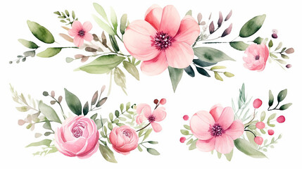 pink green watercolor flower arrangement collection
