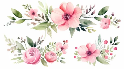 Foto op Canvas pink green watercolor flower arrangement collection © Lalaland
