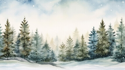 Hand drawn watercolor painting of christmas tree