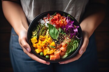 Colorful healthy natural organic vegetarian Hawaiian poke bowl - obrazy, fototapety, plakaty