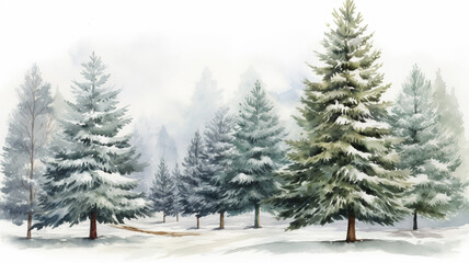 Obraz premium Watercolor winter tree and conifer Isolated element graphic