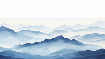 Wide watercolor painting of mountains layers