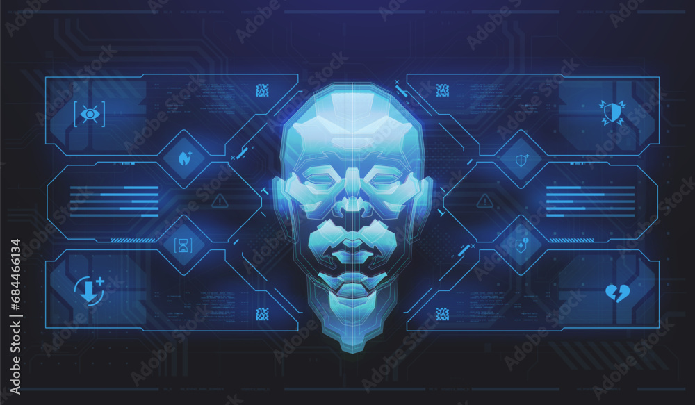 Poster sci-fi futuristic hud dashboard display virtual reality technology screen. game ui screen, abstract 
