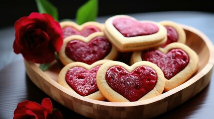 Delicious heart-shaped cookies perfect for Valentine's Day. Generative AI.