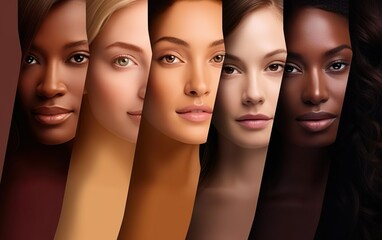 International women day poster with confident hidden women, diversity concept. Different race...