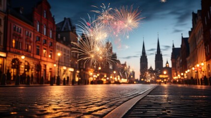Naklejka premium Fireworks Night Against Blurred Audience Beautiful , Background HD, Illustrations