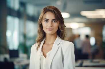 Obraz premium A beautiful woman in a white suit posing for a picture. Generative AI.