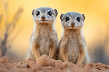 Naklejka na ściany i meble A pair of baby meerkats standing
