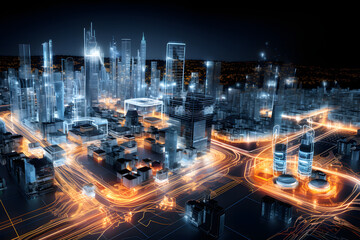 Obraz premium Beyond Reality: Smart Cities Unleashed - VR Insights into Tomorrow's Urban Landscape