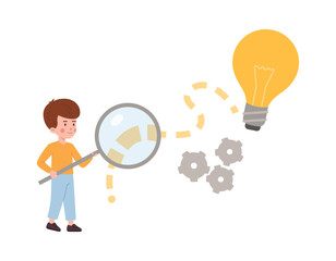 Boy looking for a solution, fresh idea, cartoon vector illustration