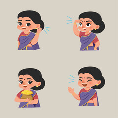 Obraz na płótnie Canvas vector illustration of a woman in an Indian outfit with hearing, seeing, and speaking activities 