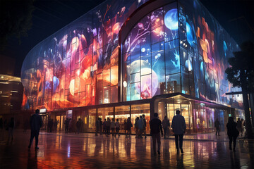 Naklejka premium The mall atrium was transformed into holographic technology
