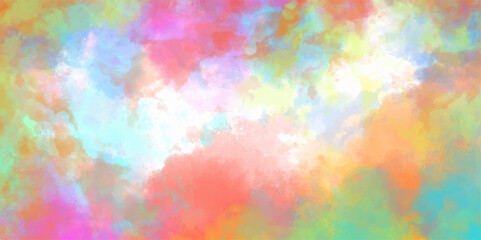 Colorful watercolor background abstract bright rainbow colors of pink green blue yellow purple. Abstract painting graphic design banner for web and composition abstract Rainbow watercolor background.
