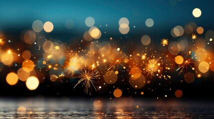 Fototapeta na wymiar Fireworks On Black Sky Background , Background HD, Illustrations