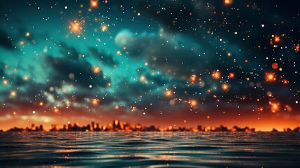 Fireworks On River Dark Sky , Background HD, Illustrations
