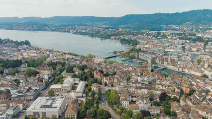 Fototapeta na wymiar Zurich, Switzerland. Panorama of the city overlooking Lake Zurich. Summer day, Aerial View