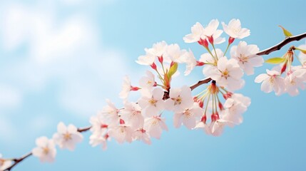 Delicate cherry blossoms in full bloom against a backdrop of azure skies, ideal for a dreamy tree branch flower photo overlay.