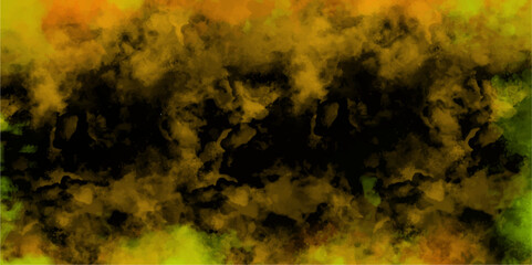 Abstract yellow and green explosion isolated on black background .Light brown smoke on black watercolor background for your design.watercolor background victor concept. pattern interior surface.