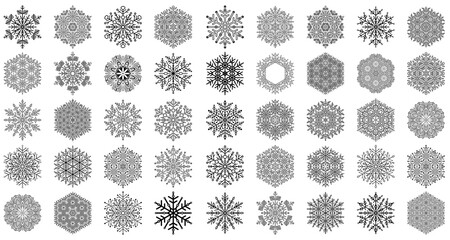 Set of vector snowflakes. Collection of winter black white ornaments. Snowflakes collection. Snowflakes for backgrounds and designs