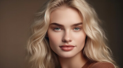 Fototapeta premium Portrait of beautiful young woman with clean fresh healthy skin 