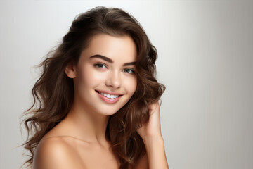 Fototapeta premium Portrait of beautiful young woman with clean fresh healthy skin 