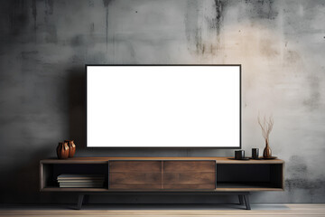 empty Flat screen TV , mock up, high resolution photography  generated by AI - obrazy, fototapety, plakaty