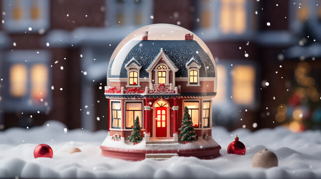 christmas house in the snow HD 8K wallpaper Stock Photographic Image 