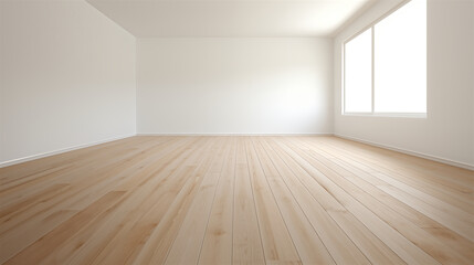 empty white room with wooden floor - 684471995
